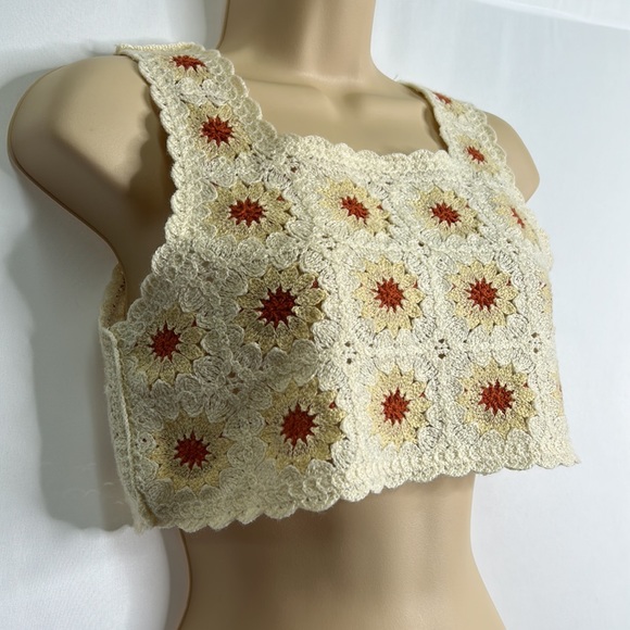 Tops - Bohemian floral crochet gypsy Cottagecore granny crop top